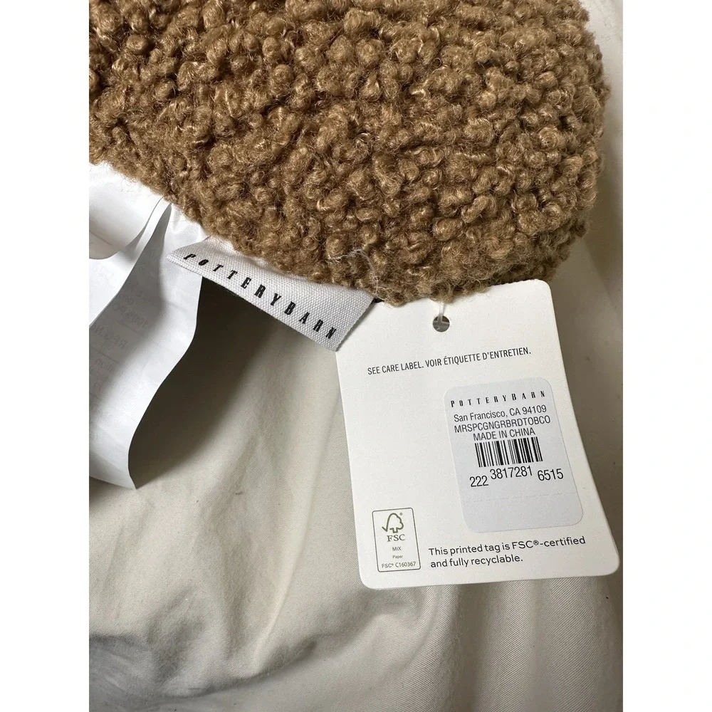 Pottery Barn Gingerbread Man Teddy Faux Fur Pillow 16.5